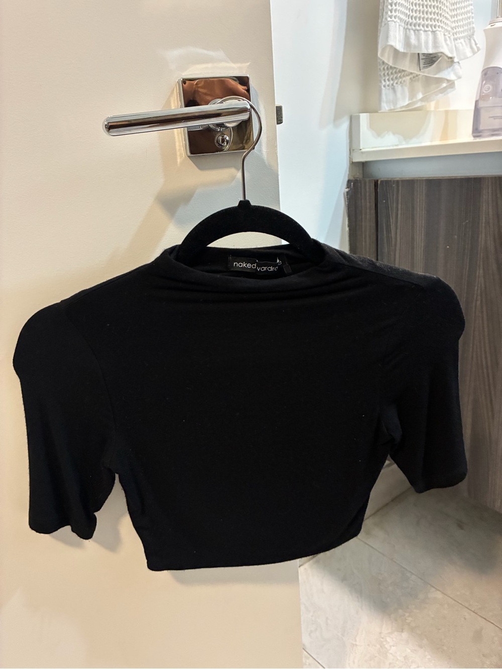 naked wardrobe Black Short Sleeve Mock Neck Crop Top